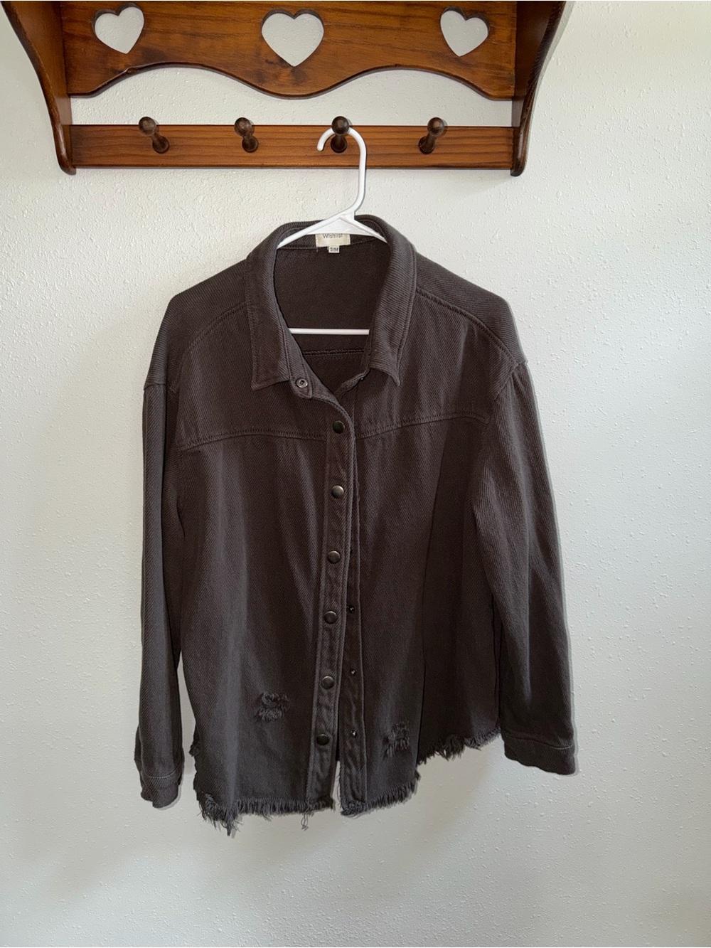 Wishlist Women's Distressed Button-Front Jean Jacket in Charcoal